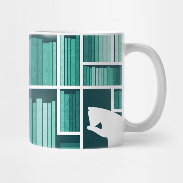 Rainbow bookshelf // monochromatic mint white shelf and library cats by SelmaCardoso